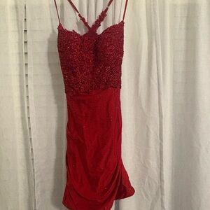 Chic Scarlet Lace Mini Dress